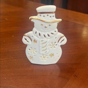 Lenox White and Gold Snowman tea light Figurine
